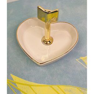 Francecsca's Heart & Arrow Ring Holder Trinket Dish Tray White & Gold 4 x 4.5"